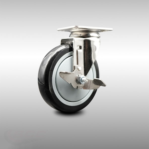 5 Inch 316SS Black Polyurethane Wheel Swivel Top Plate Caster with Brake SCC